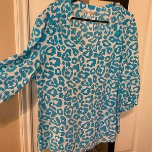 Annie Griffin Bright Blue Leopard Blouse